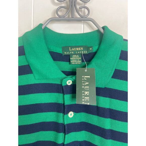 Men's Lauren Ralph Lauren NWT Navy and Green Striped Short Sleeve Polo SZ M - Picture 4 of 5